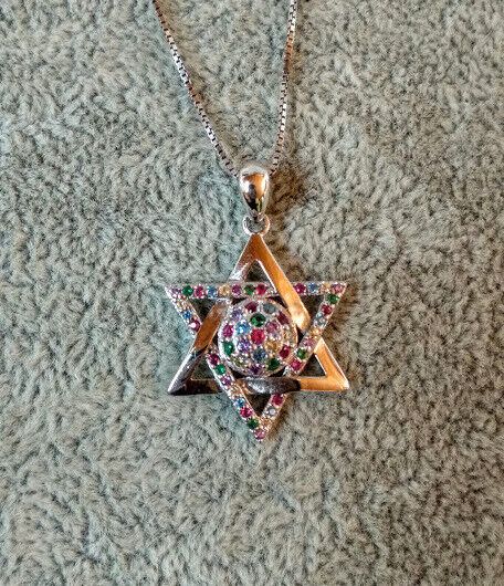 Collar con colgante  de estrella  con piedra Plata de Ley Rodiada  Nuevos (106)