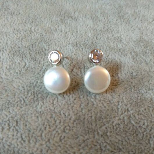 Pendientes Plata de Ley 3  con perla y circonita presión Nuevos (106)