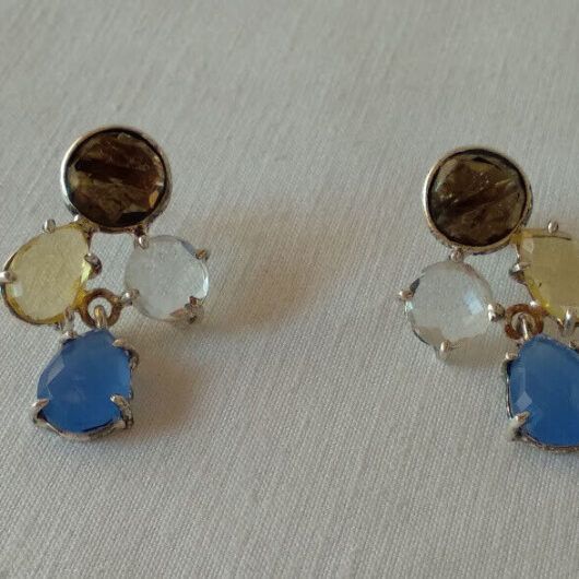 Pendientes Plata de Ley  con ágatas de colores Presión  Nuevos