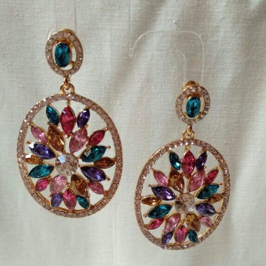 Pendientes bisuteria dorados con cristales multicolor presion nuevo con etiqueta