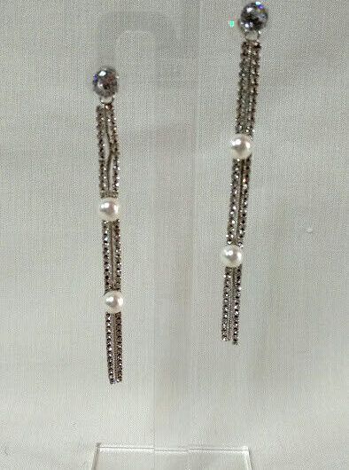 Pendientes bisuteria largos cierre presion con perlas nuevo con etiqueta (104)