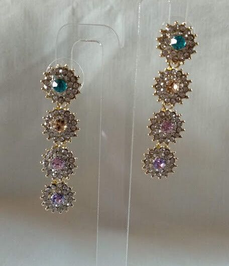 Pendientes mujer fantasía cristal 4 flores cierre de presión Nuevos (106)