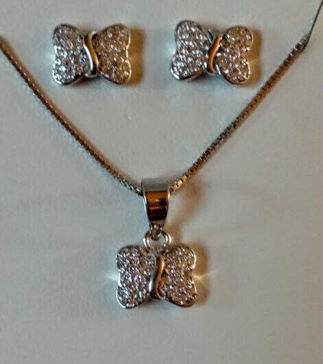 Pendientes y gargantilla Lacito  Plata de Ley Rodiada presión Nuevos (106)