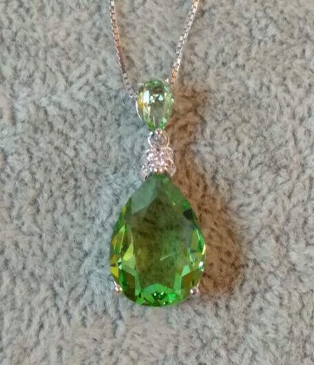 Collar con colgante lagrima de aventurina Plata de Ley Rodiada  Nuevos (106)