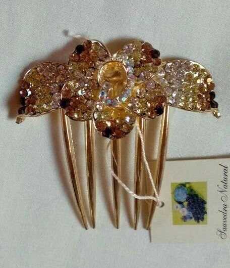 Peineta mujer dorada flor cuajada de similes en tonos de blanco a marron  Nueva