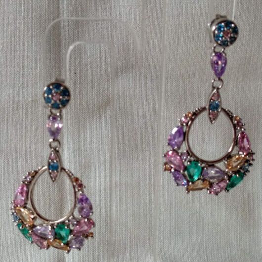 Pendientes Plata de Ley rodiada largos piedras Presión Nuevos