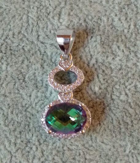 Colgante ovalado con amatista tallada Plata de Ley rodiada 925 Nuevo (106)