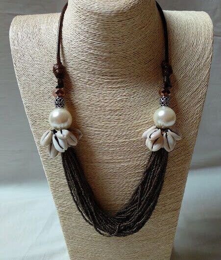 Collar étnico mujer con piedras,perlas y conchas Nuevo