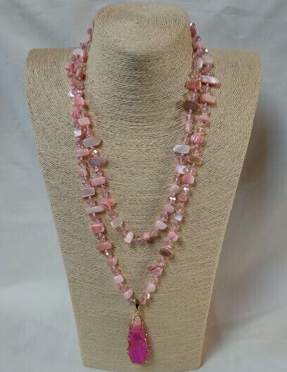 Collar madreperla cristal y colgante ágata natural Nuevo con etiquetas(105)