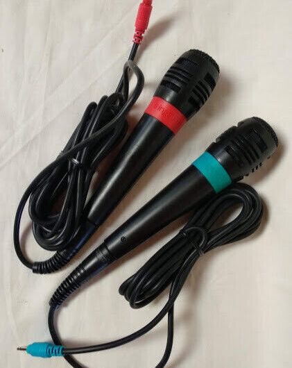 Microfonos SingStar PS2 Originales Sony Pack 2 rojo y azul Nuevo sin precintar.