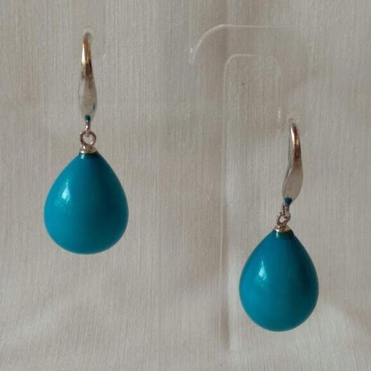 Pendientes Plata de Ley color con colgante turquesa y gancho hippie Nuevos