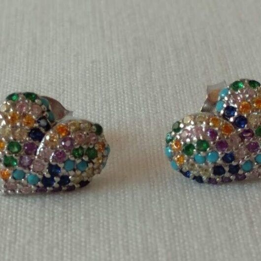 Pendientes Plata de Ley multicolor forma corazón presión Nuevos