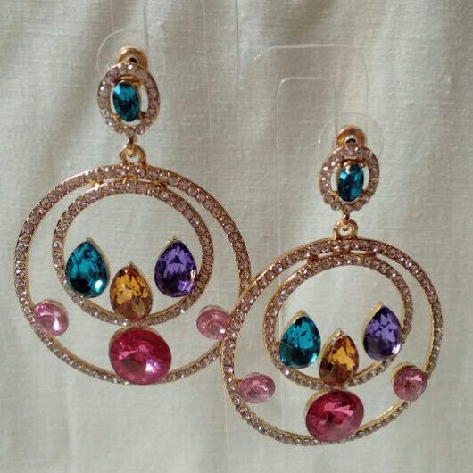 Pendientes bisuteria dorados con cristales multicolor circulo nuevo con etiqueta