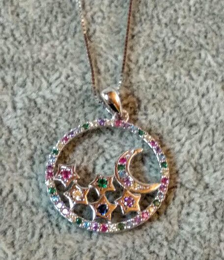 Collar con colgante redondo Plata de Ley Rodiada  Nuevos (106)