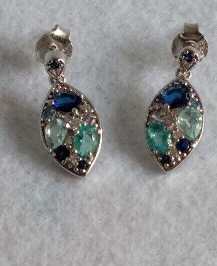 Pendientes Plata de Ley lagrima con piedras presión Nuevos