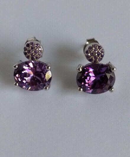 Pendientes Plata de Ley rodiada  vintage con amatista cierre de presión ºNuevos