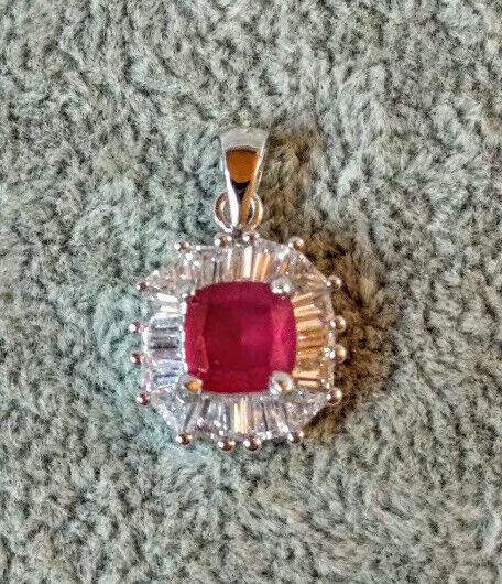 Colgante cuadrado piedra rosa Plata de Ley rodiada 925 Nuevo (106)