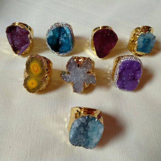 Anillo sortija mujer bisutería geoda colores Nuevo